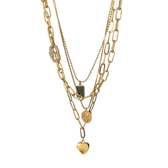 2021 Boho heart ❤  Multi-Layer Choker Collar Pendant Chain Necklace - Picture 7 of 8